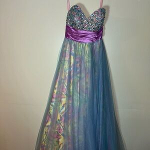 Multicolor Sequin Gown with Purple Sash
